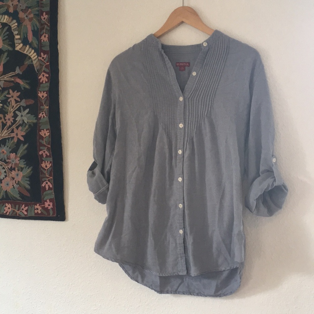 Loose Pleated Denim-esque Blouse